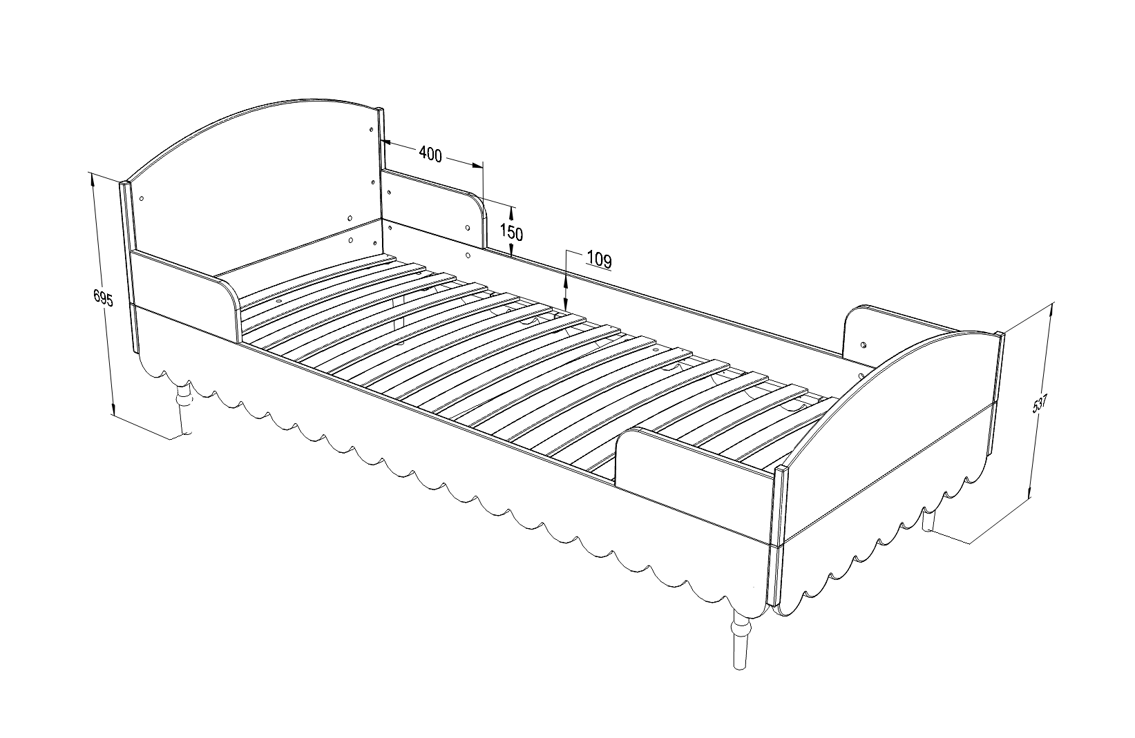 Handmade 'Babushka' White Bed 90 x 200cm