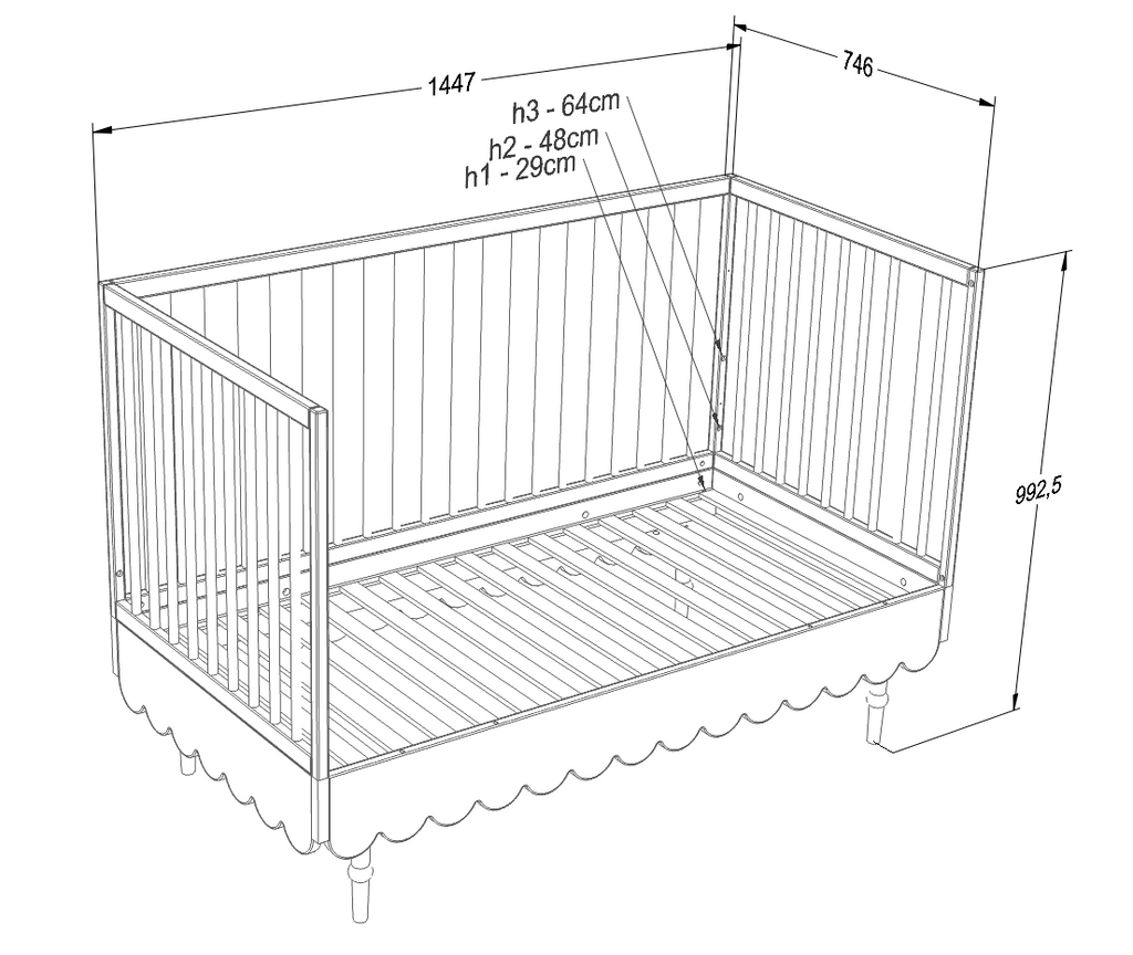 Handmade 'Babushka' White Cot Bed 70 x 140cm