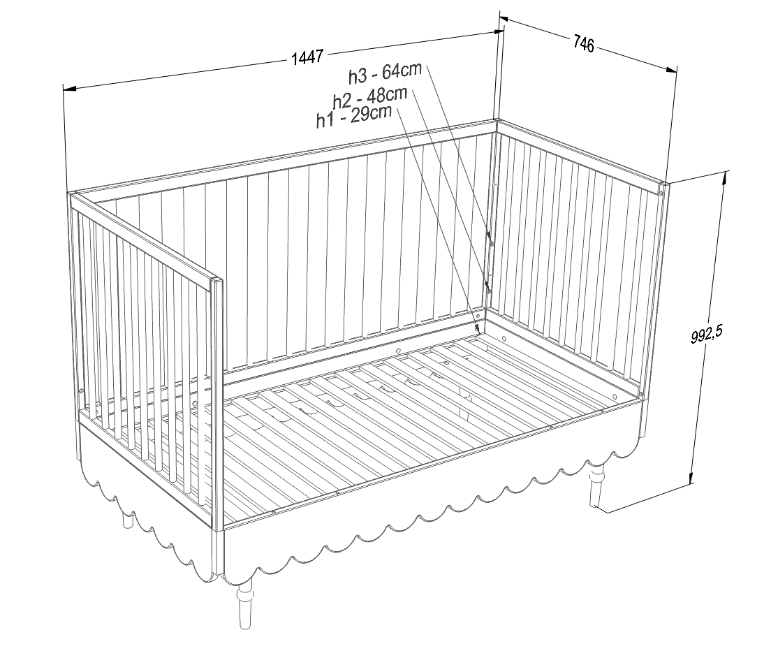Handmade 'Babushka' White Cot Bed 70 x 140cm
