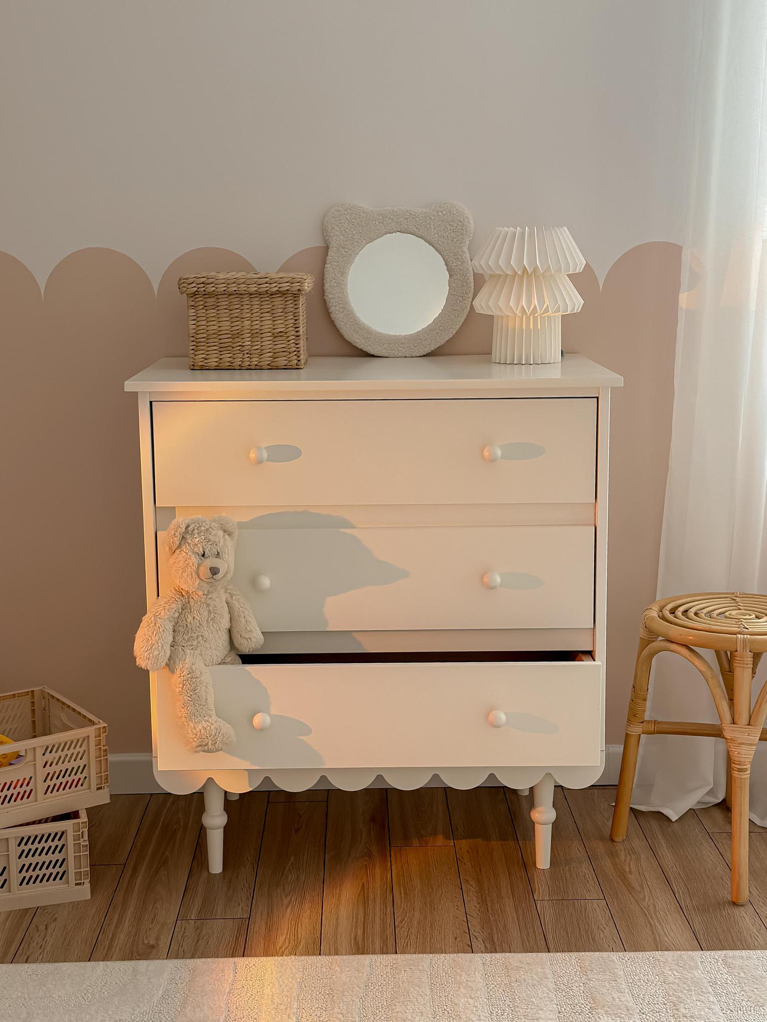 Handmade 'Babushka' White Chest of Drawers Short 3 Drawer