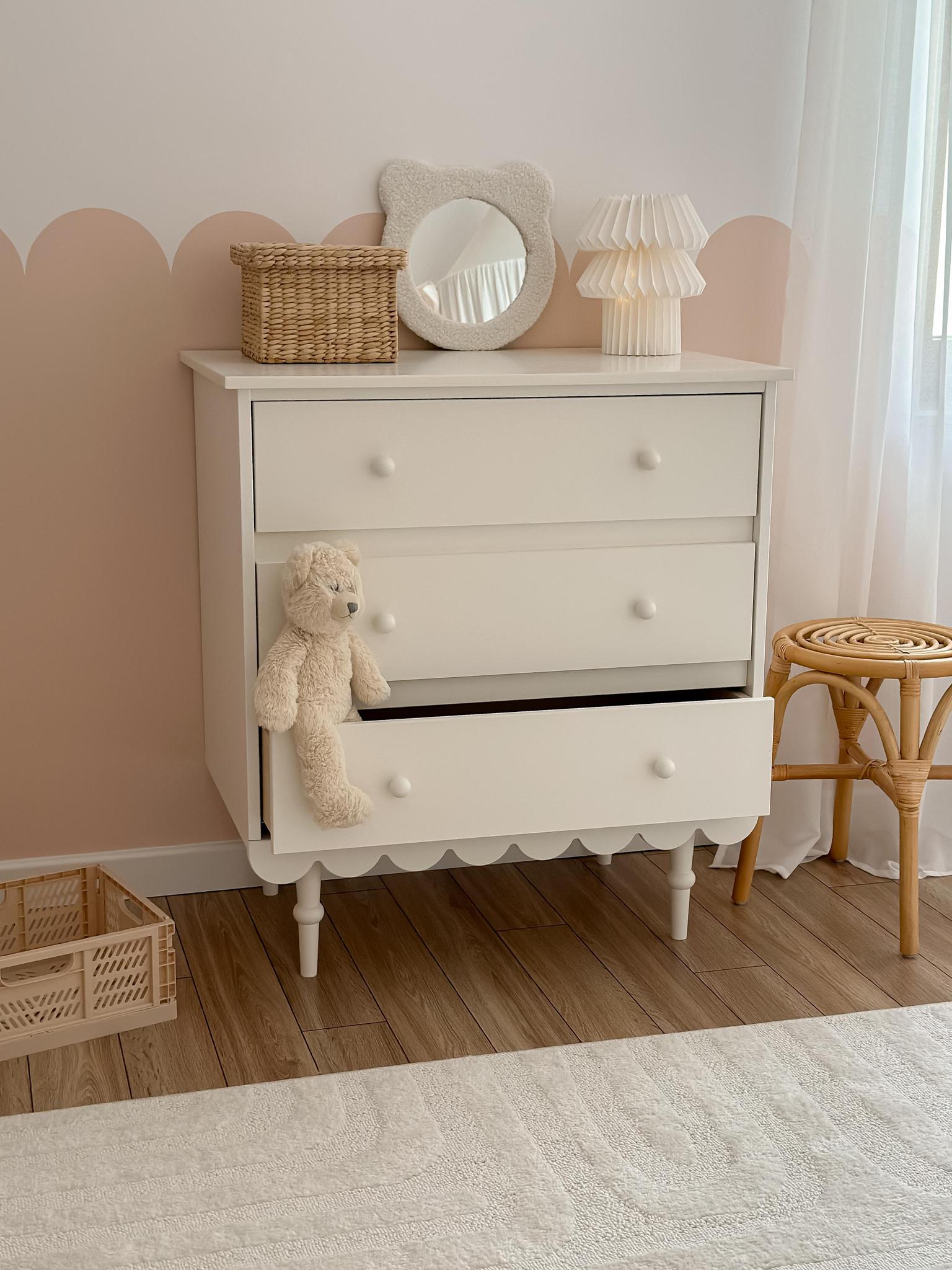 Handmade 'Babushka' White Chest of Drawers Short 3 Drawer