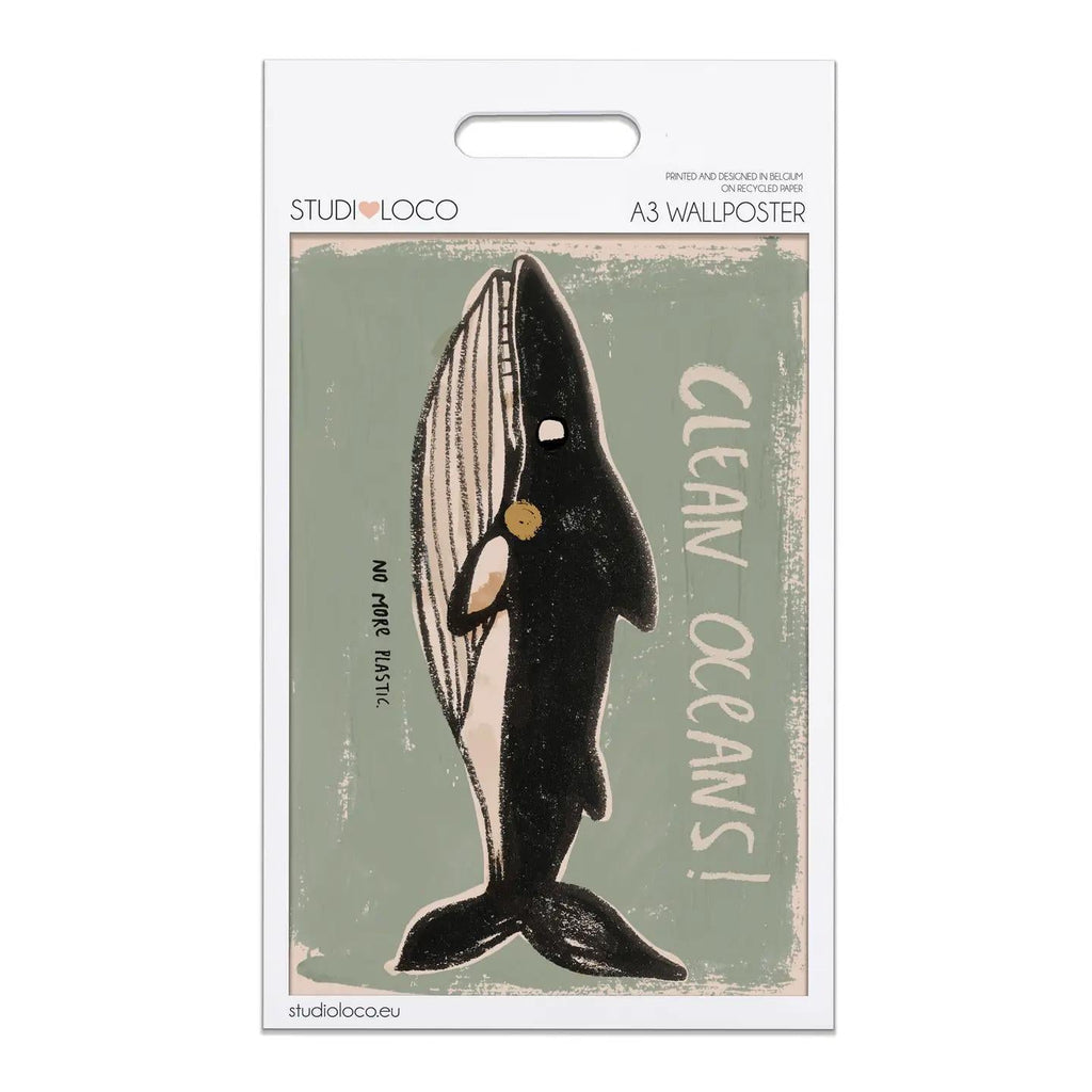 Whale 'Clean Oceans' Wall Poster - 2 Sizes Available
