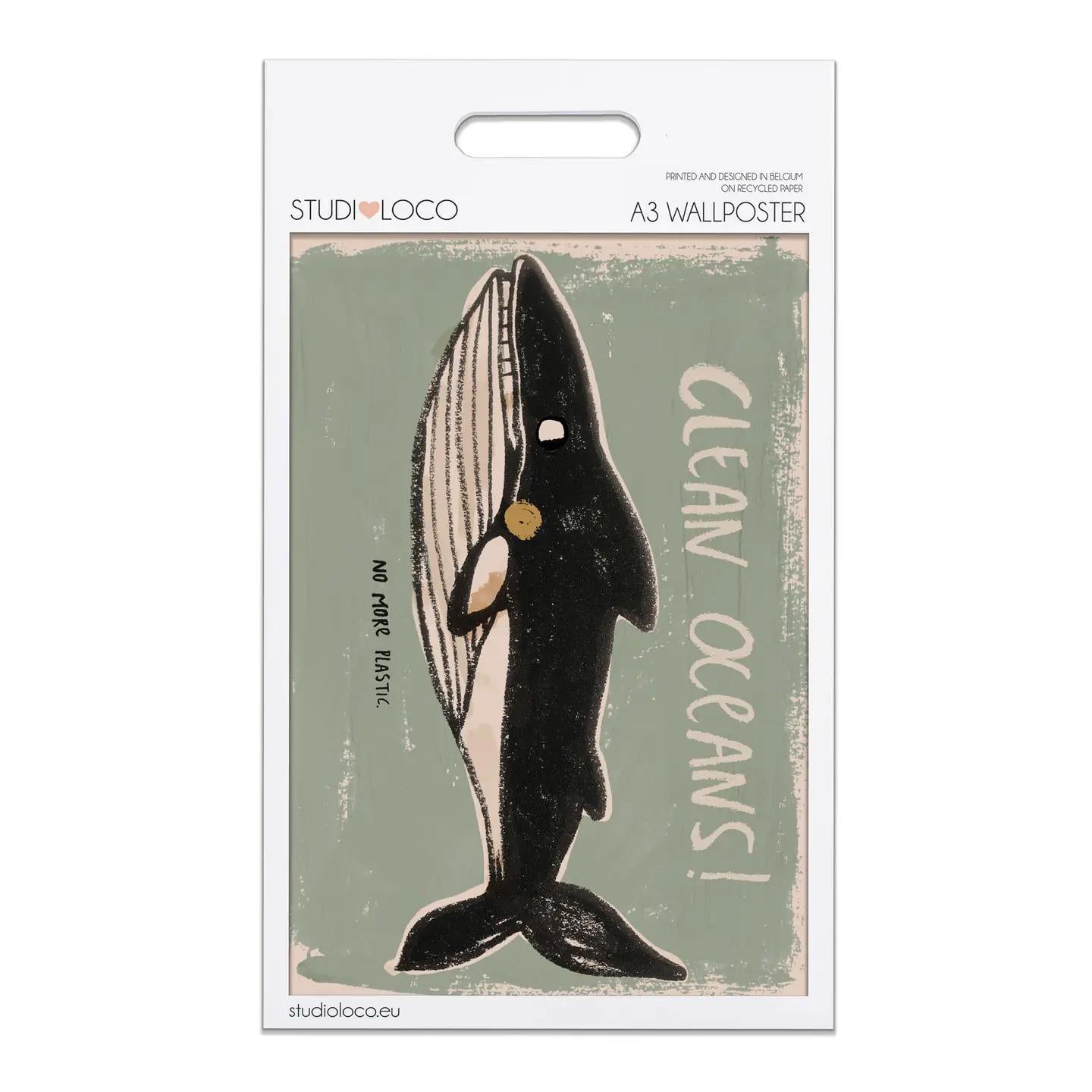 Whale 'Clean Oceans' Wall Poster - 2 Sizes Available