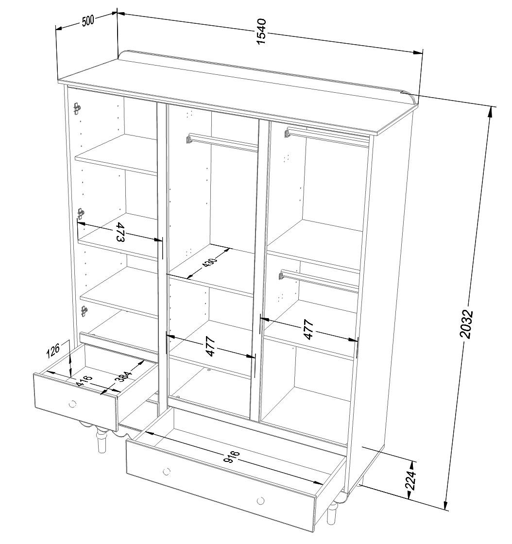 Handmade 'Babushka' Pink Wardrobe Three Door