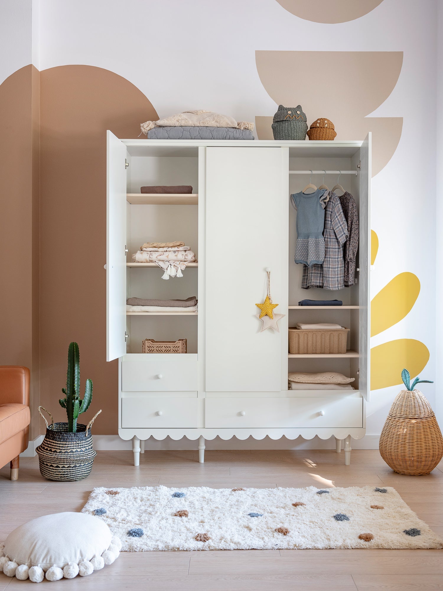 Handmade 'Babushka' White Wardrobe Three Door