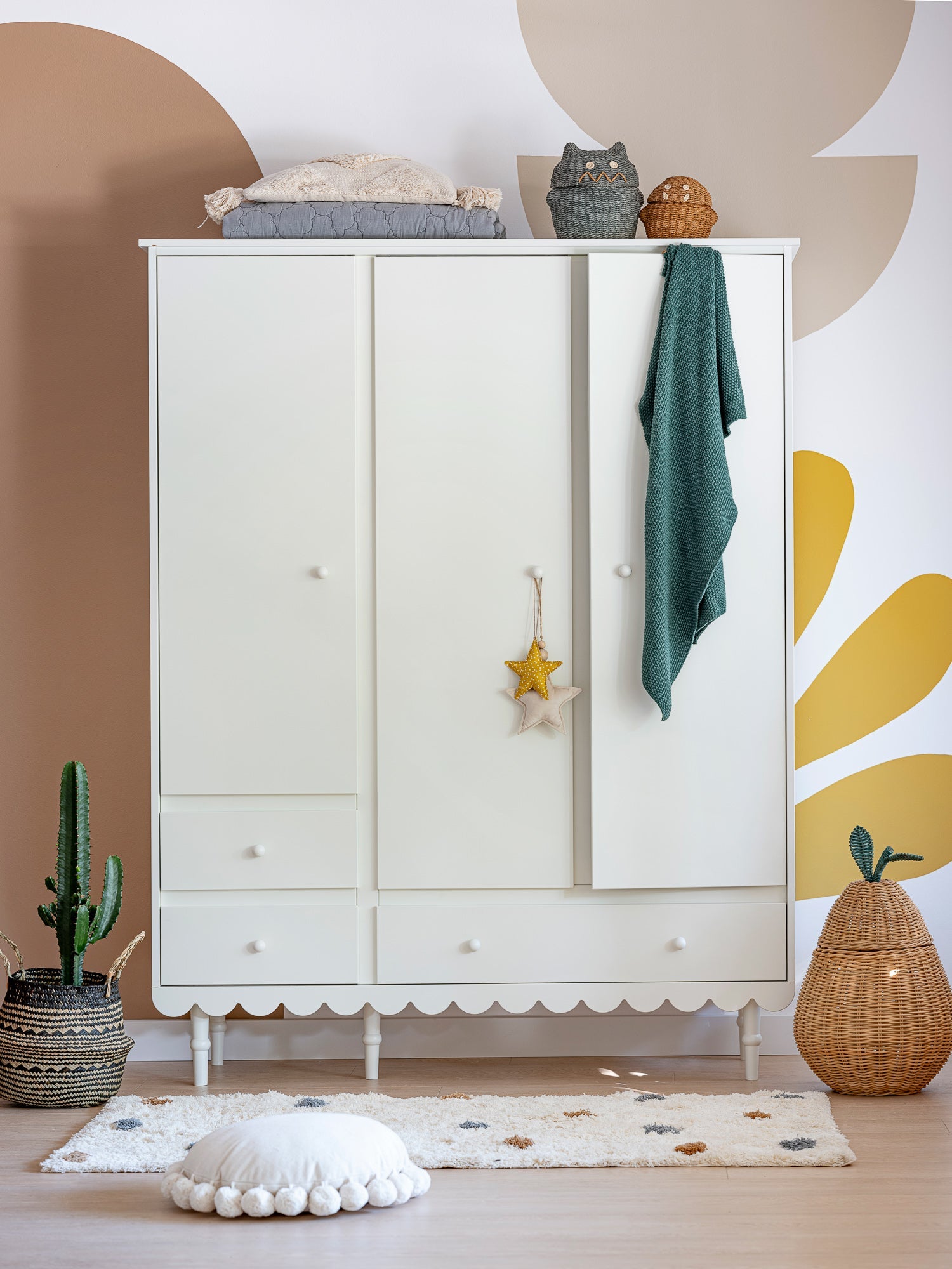 Handmade 'Babushka' White Wardrobe Three Door