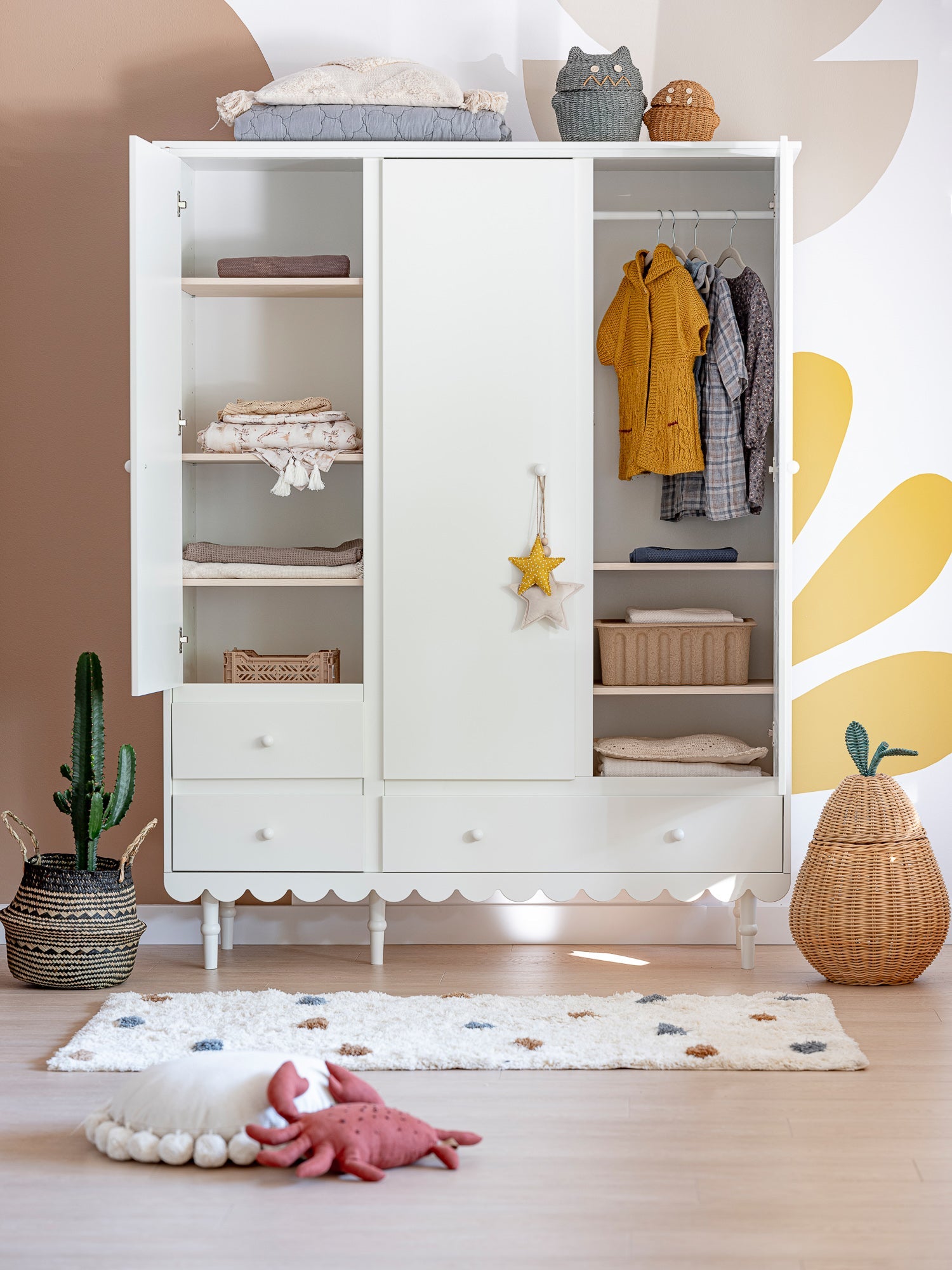 Handmade 'Babushka' White Wardrobe Three Door