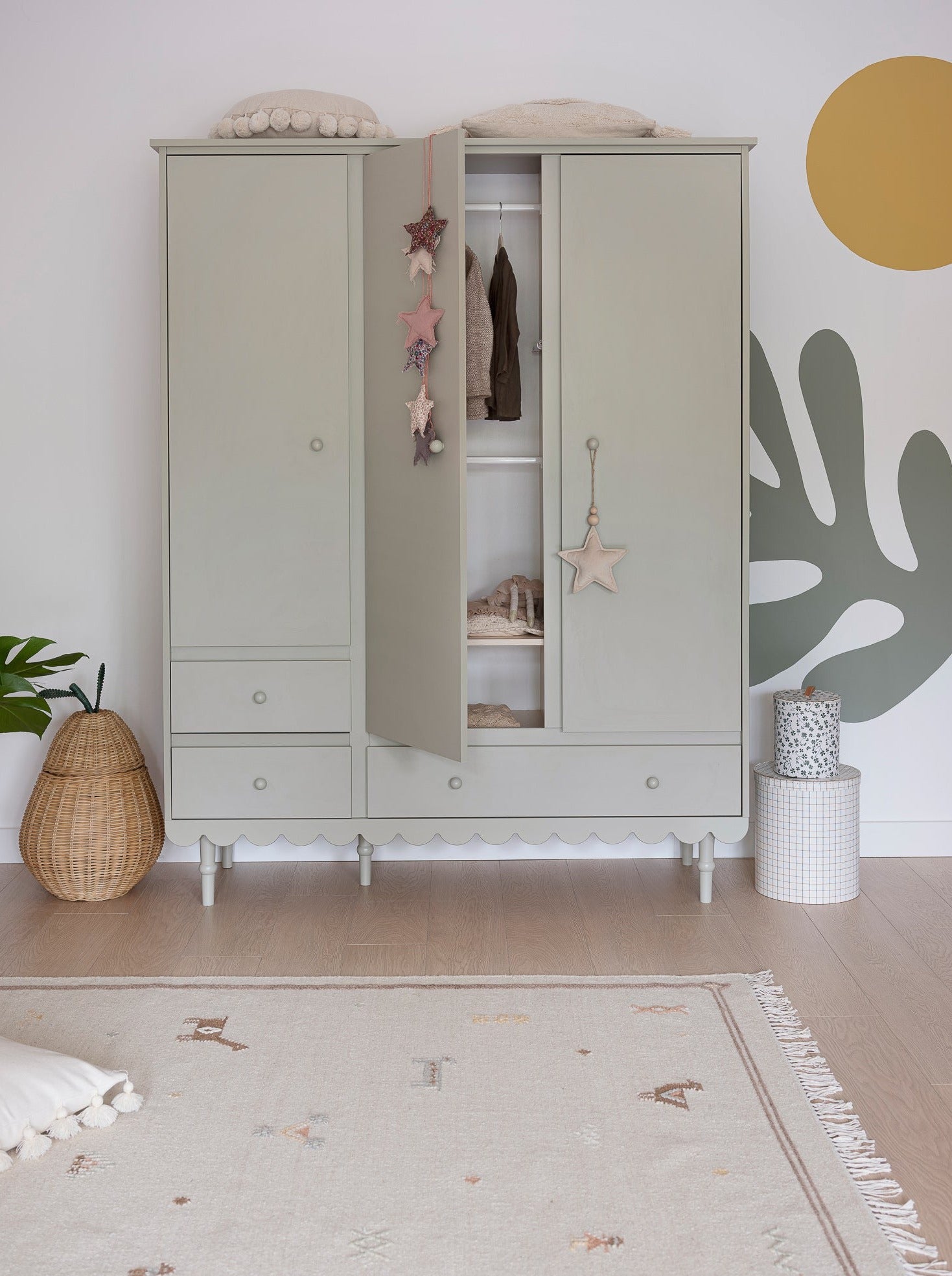 Handmade 'Babushka' Olive Wardrobe Three Door
