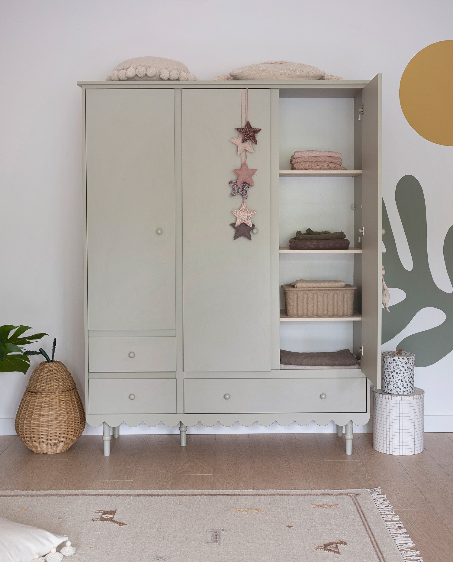 Handmade 'Babushka' Olive Wardrobe Three Door