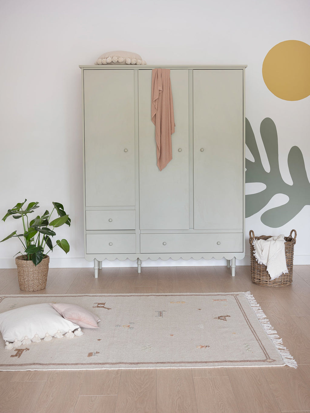 Handmade 'Babushka' Olive Wardrobe Three Door