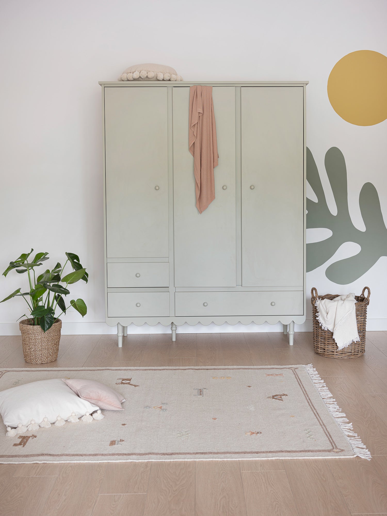 Handmade 'Babushka' Olive Wardrobe Three Door