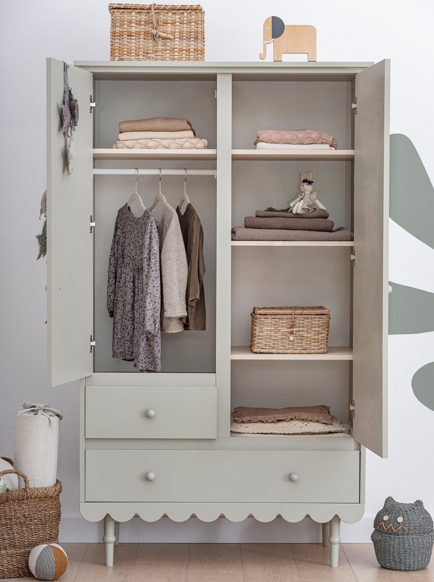 Handmade 'Babushka' Olive Wardrobe