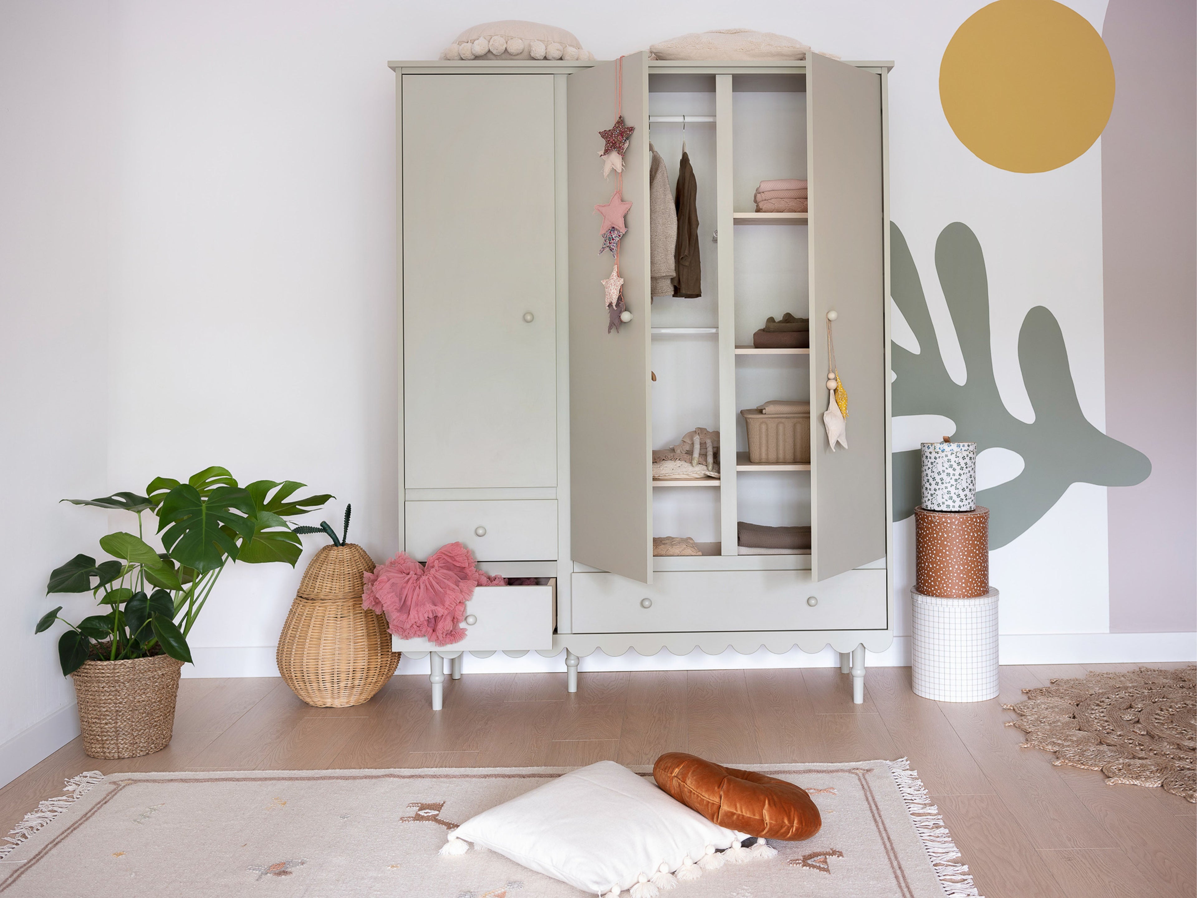 Handmade 'Babushka' Olive Wardrobe Three Door