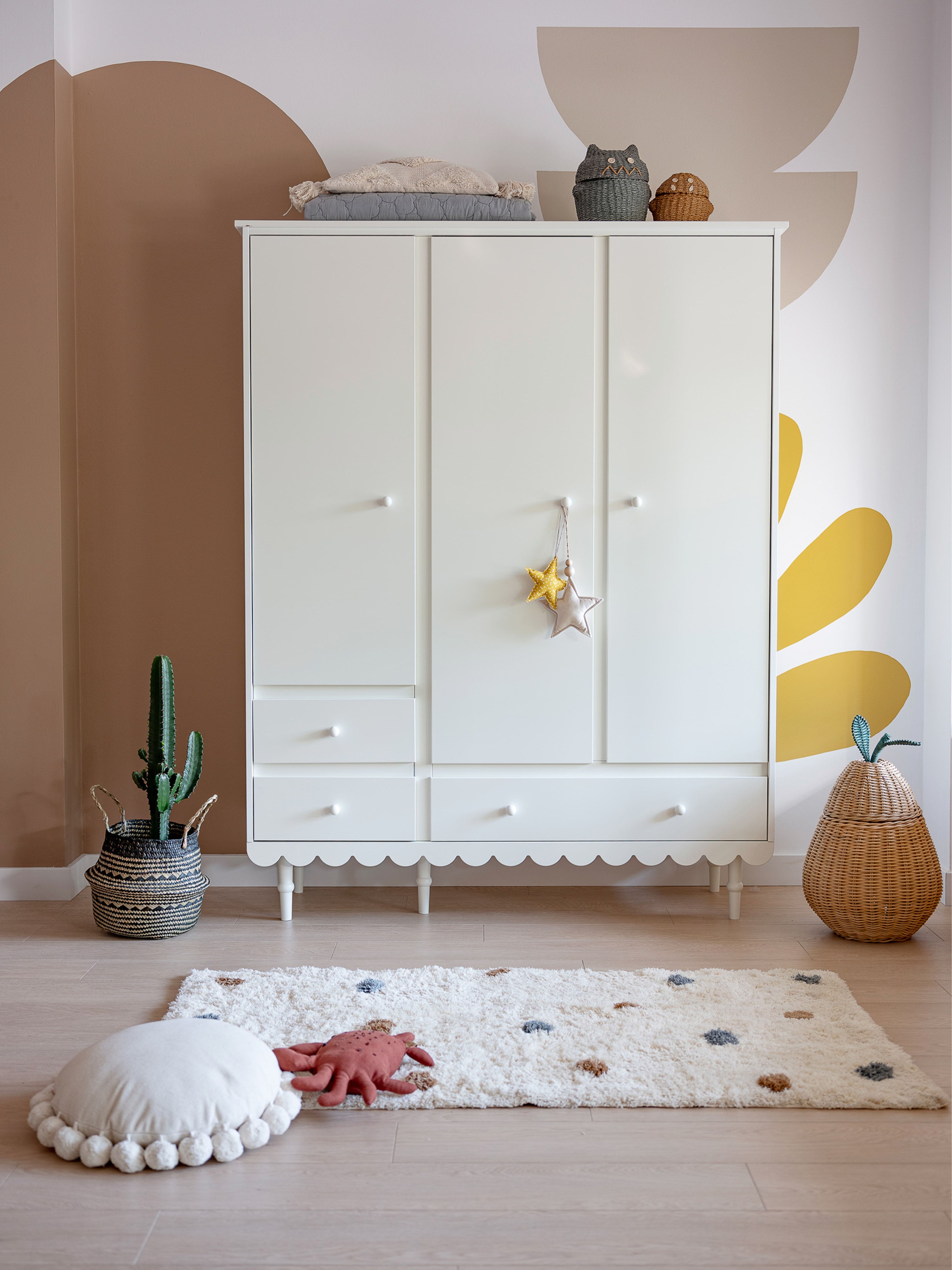 Handmade 'Babushka' White Wardrobe Three Door