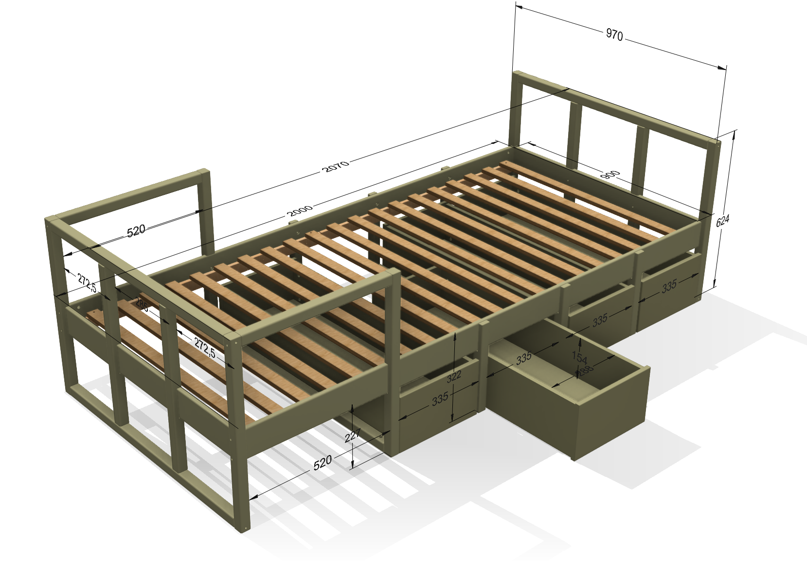 Handmade 'Tweens' Eucalyptus Bed 90 x 200cm