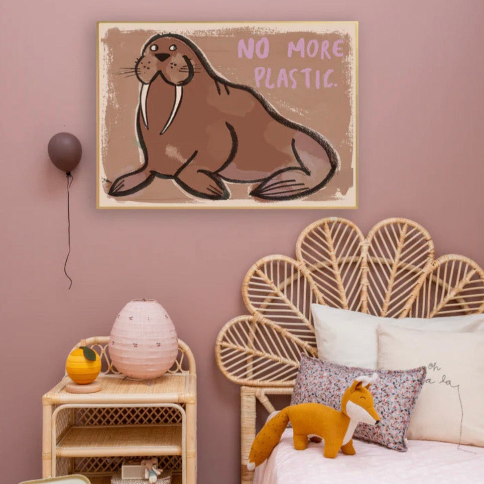 Walrus 'No More Plastic' Wall Poster 50x70cm