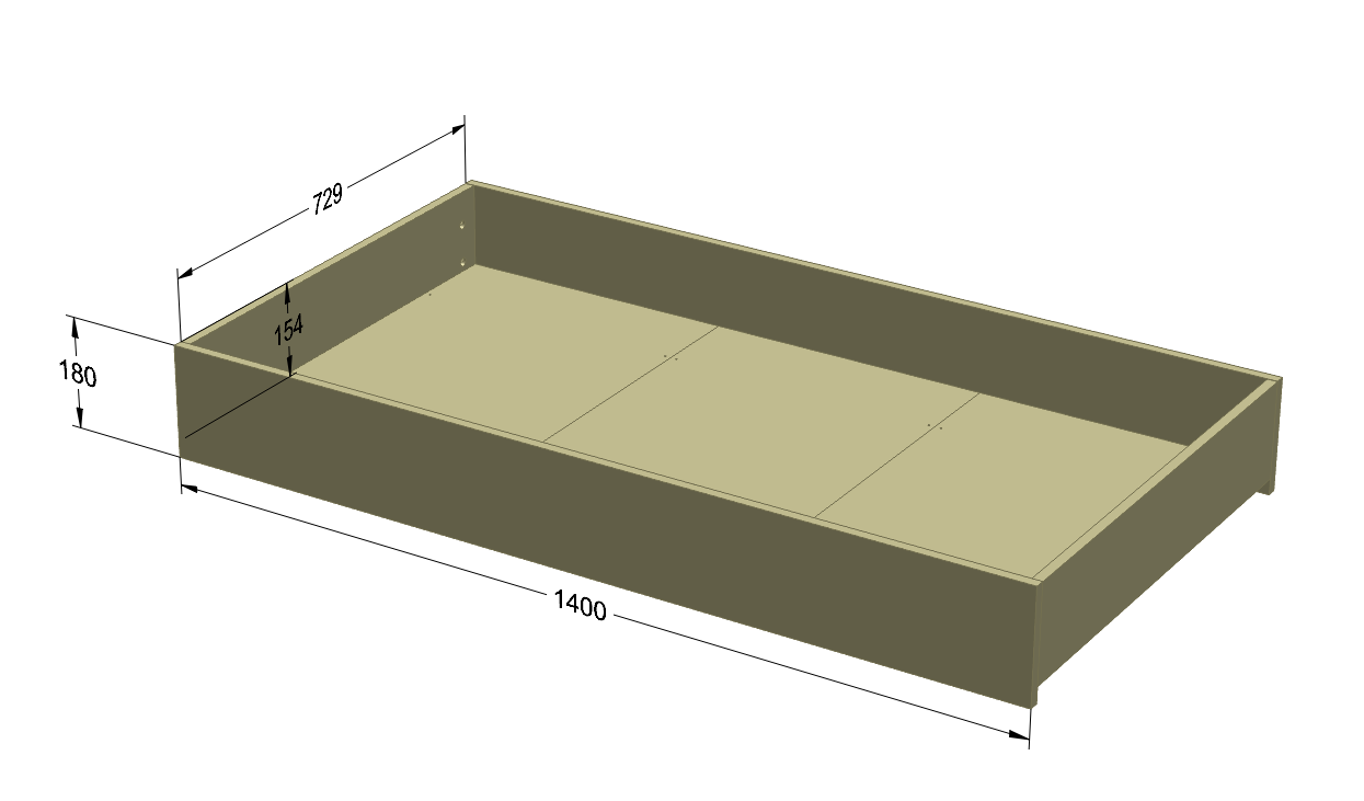 Handmade 'Tweens' Under bed Drawer for 70x140 bed (Eucalyptus)