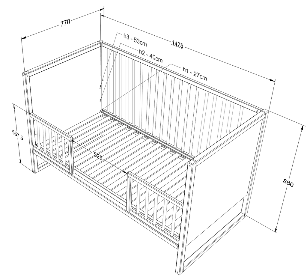 Handmade 'Tweens' Blue Cot Bed 70x140cm