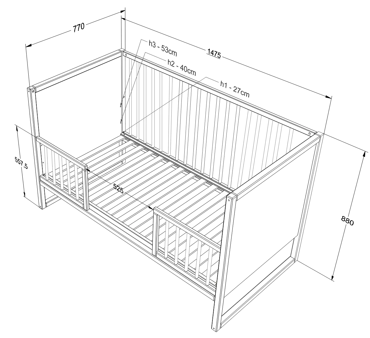 Handmade 'Tweens' Blue Cot Bed 70x140cm